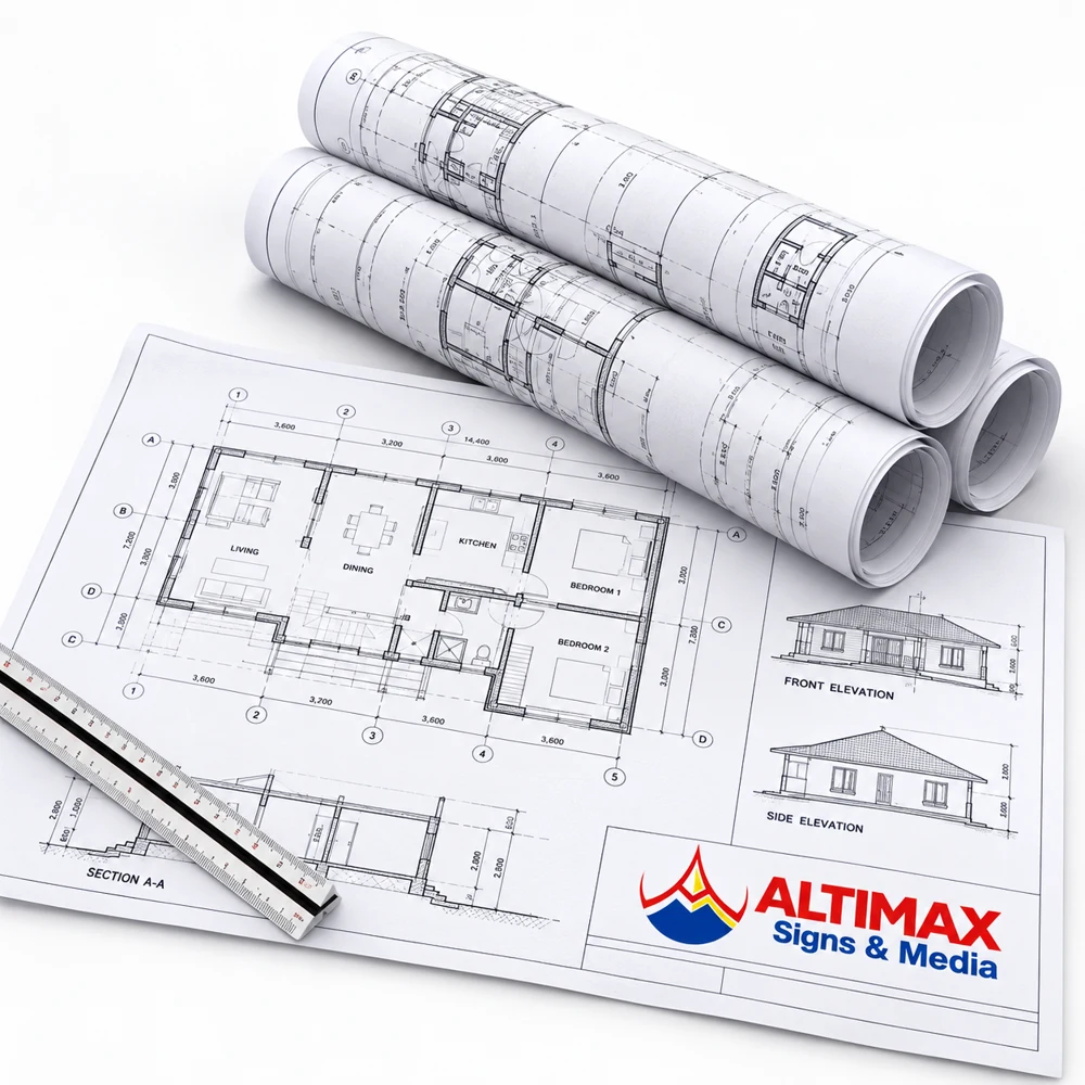 Architectural Blueprints — Black & White, Altimax Signs & Media mockup