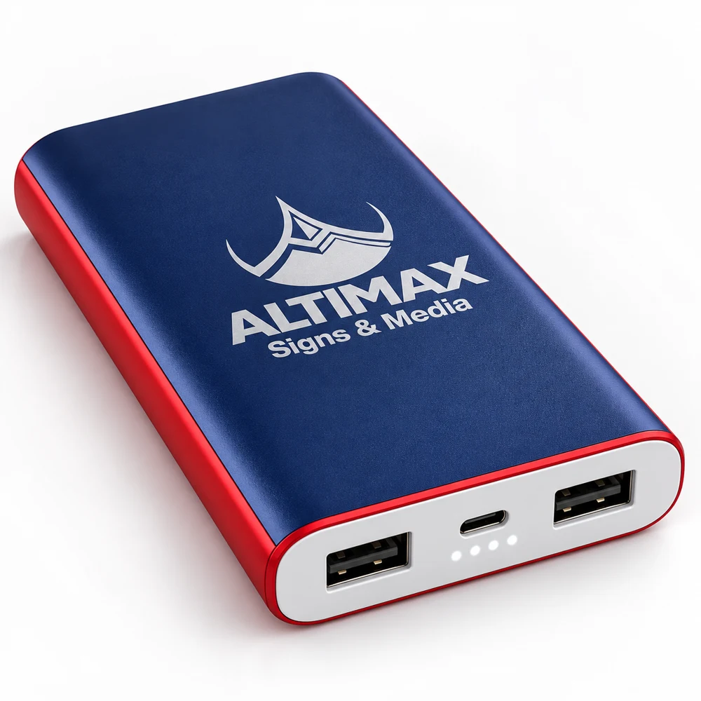 Branded Power Bank (10,000mAh) — Product view, Altimax Signs & Media mockup