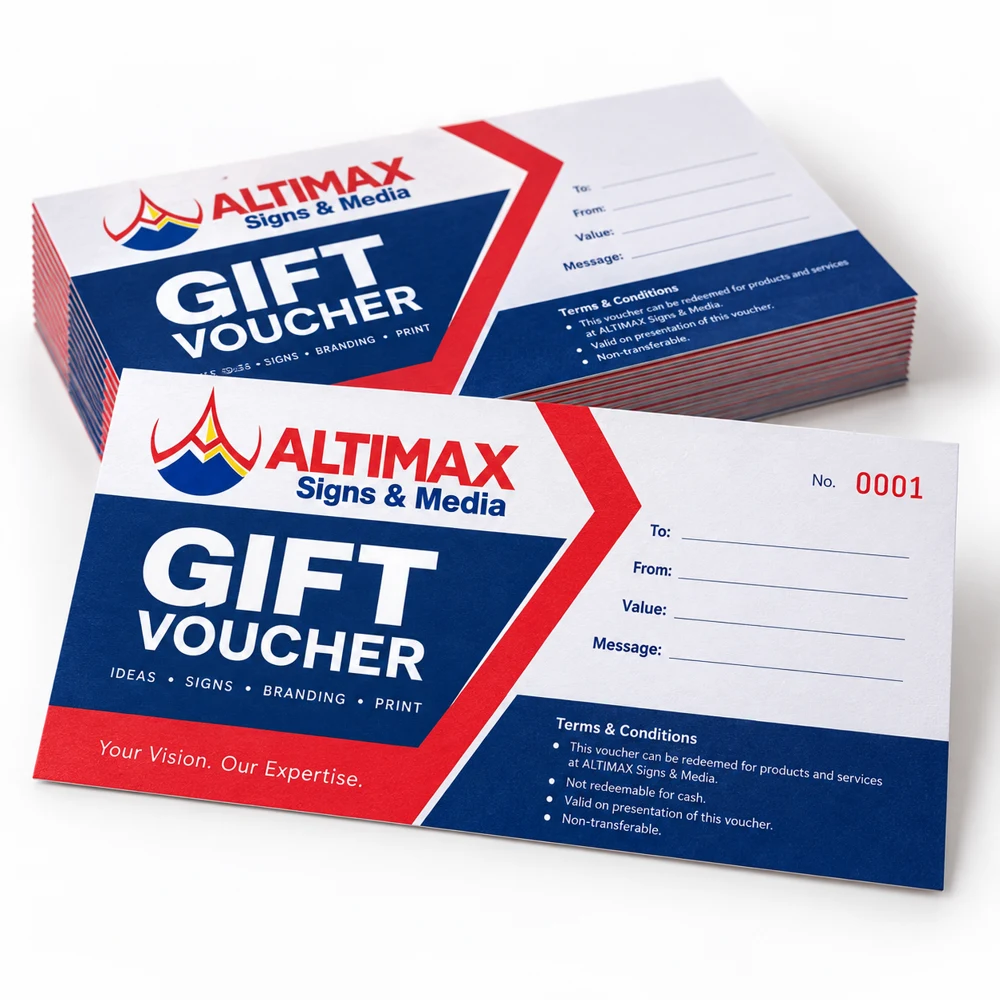 Gift Voucher — Product view, Altimax Signs & Media mockup