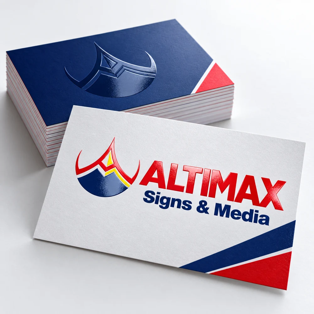 Spot UV Business Cards — Product view, Altimax Signs & Media mockup